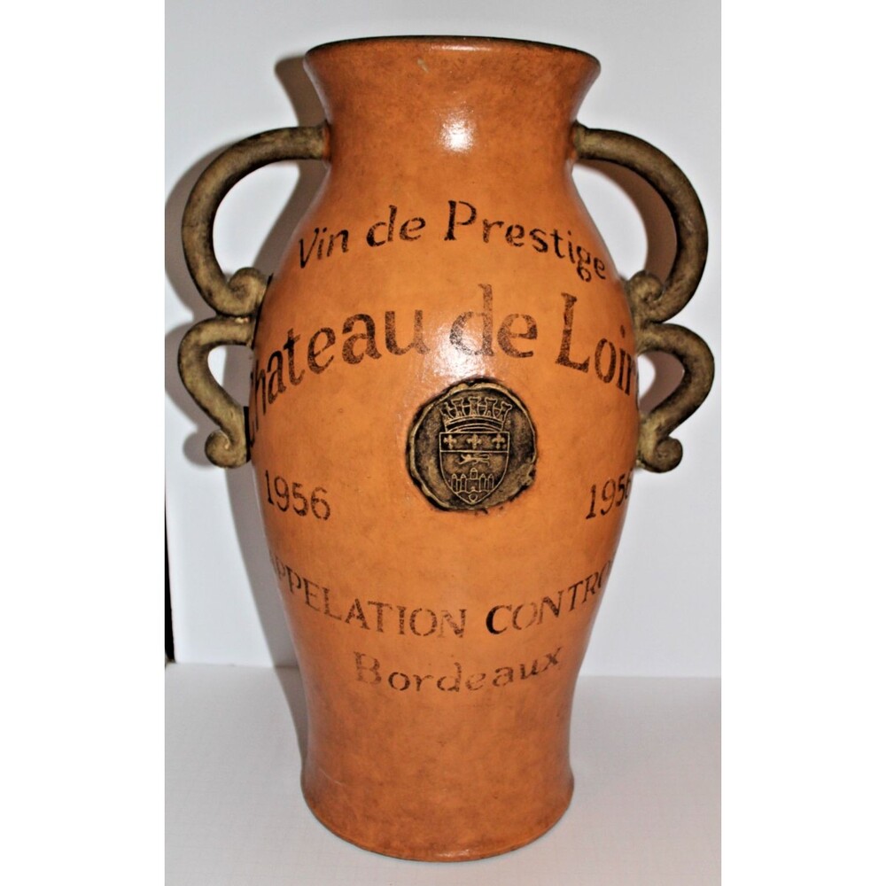 Chateau De Loire French Wine Pottery Jar Double Handle Urn 20" Tall 20 lbs